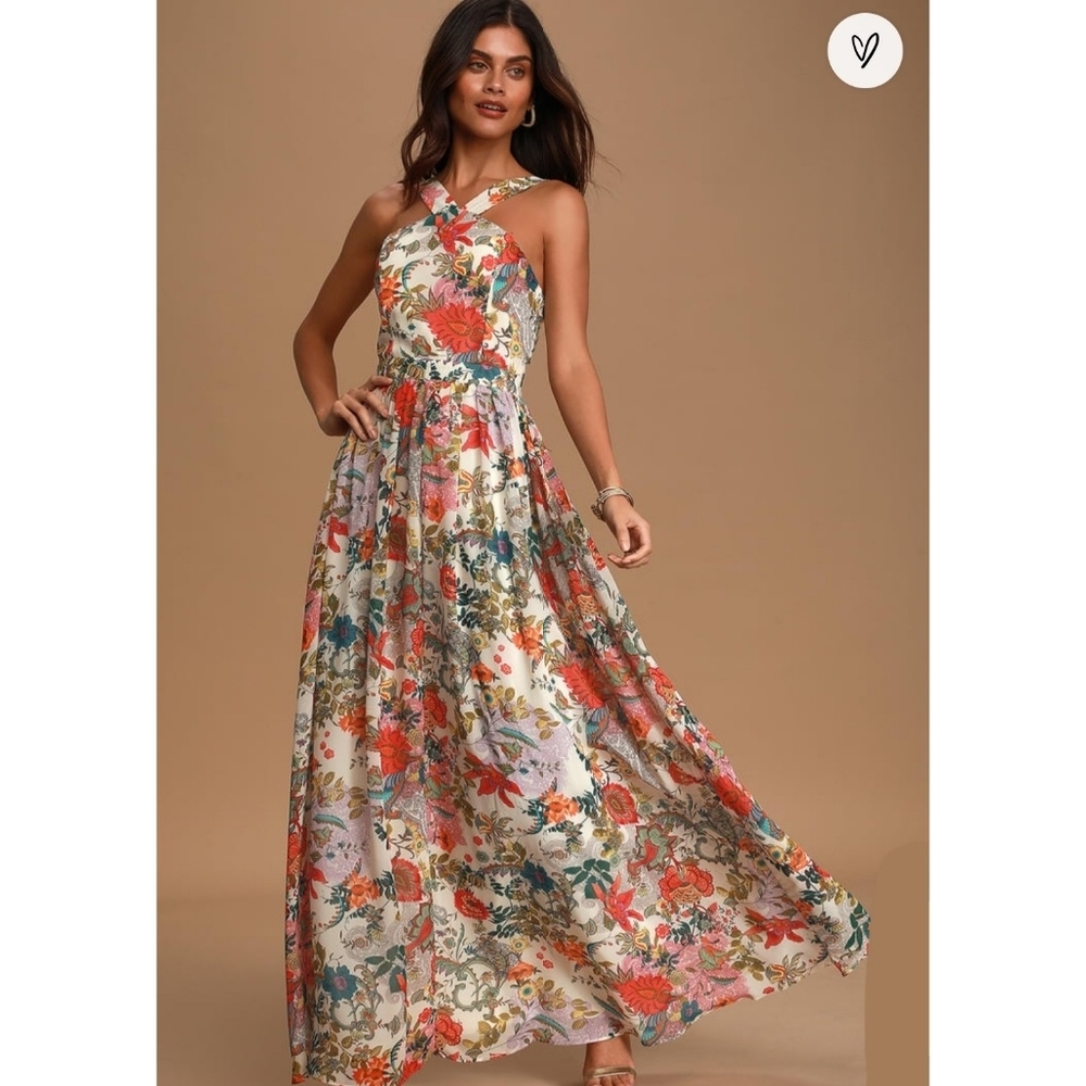 NWT Lulu's | Lilja Cream Floral Print Maxi Dress